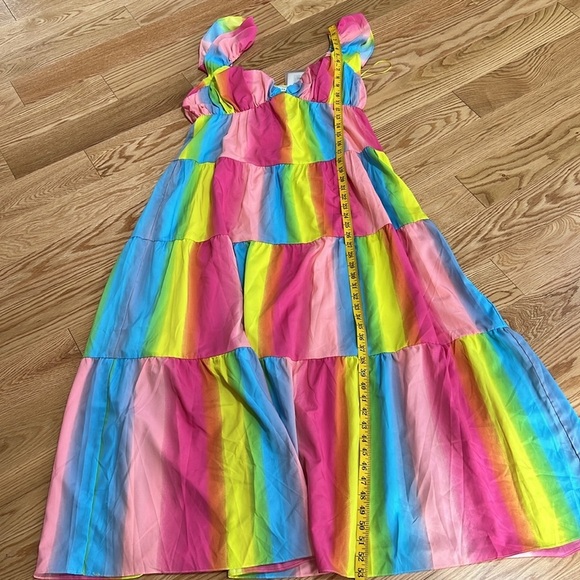 New! Endless Rose medium rainbow ombré stripe maxi dress with fluttery sleeves. - Picture 10 of 11